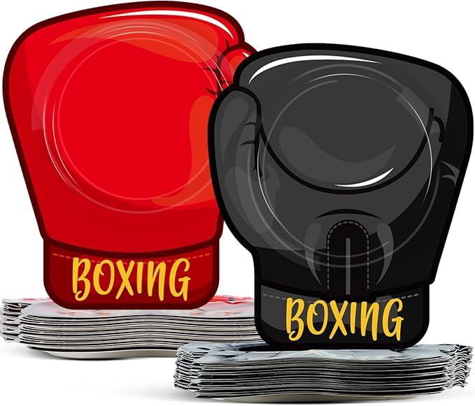 48PCS Boxing Birthday Party Supplies Red Black Boxer Gloves Plates Wrestling Tableware Set Boxing Disposable Dinner Dessert Dinnerware for Men Kid Adult Sports Birthday Party Decorations