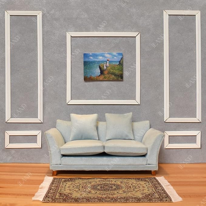iLAND Dollhouse Couch, Modern Dollhouse Furniture on 1/12 Scale, Miniature Sofa for Dollhouse Living Room (Light Sky Blue Velvet)