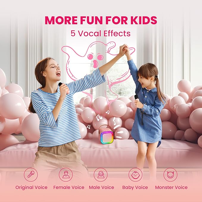 Mini Karaoke Machine for Kids, 2026 TOP Toys Birthday Gifts Ideas for Girls Ages 4, 5, 6, 7, 8, 9, 10, 12+ Years Old, Portable MP3 Player with 2 Wireless Mics for Family Home Party