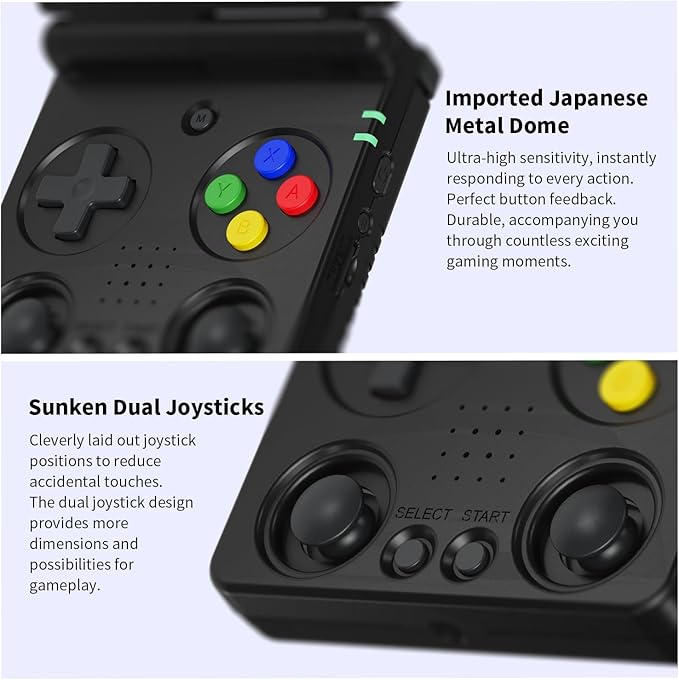 Doriteney Flip Retro Handeld Video Game Console 3.4" IPS Screen 64GB TF Card Preload Electronic Games, Support WiFi Bluetooth HD Black Flip