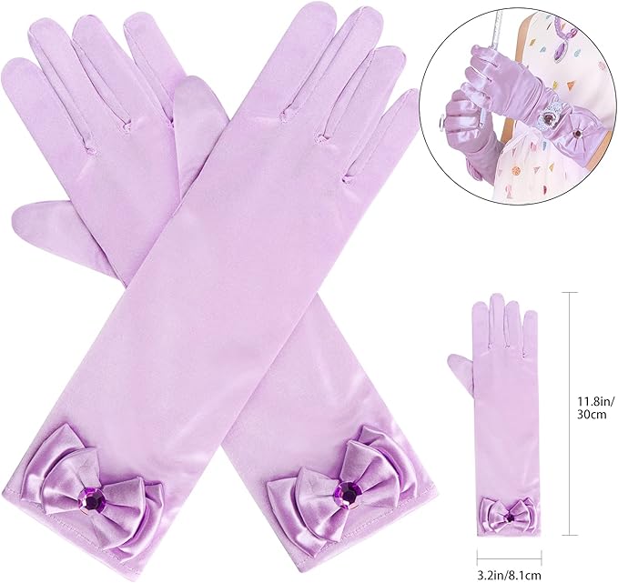 Princess Dress Up Party Accessories for Princess Costume Gloves Tiara Wand Necklace Earrings Bracelet and Ring Gift Set 9pcs (Purple, Set of 7, 9pcs)
