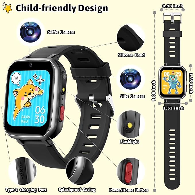 zicor Kids Game Watch Gift with 26 Puzzle Games, Dual Camera, Music Player, Pedometer, Video Recorder, Flashlight, Alarm Clock,Educational Toy for Boys Girls Age 4-12 Years Old,Birthday