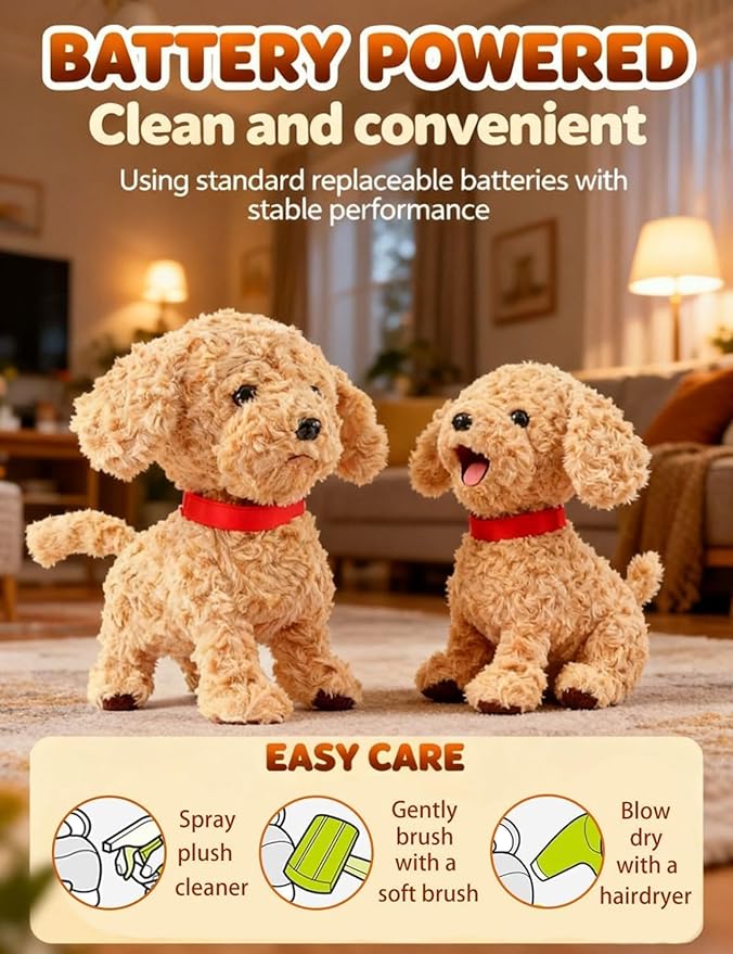 Orgone Wuffy Robot Dog Lifelike Toy Dog, Interactive Robot Dog with Touch Sensing Voice Music Mimic Leash Remote Soft Fur – Battery Powered Puppy (1PC - A)