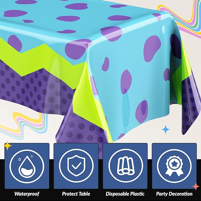 Oudain 3 Sheets Monster Dot Birthday Party Supplies Monster Tablecloth 54 x 108 Inch Plastic Table Covers for Birthday Party Decorations