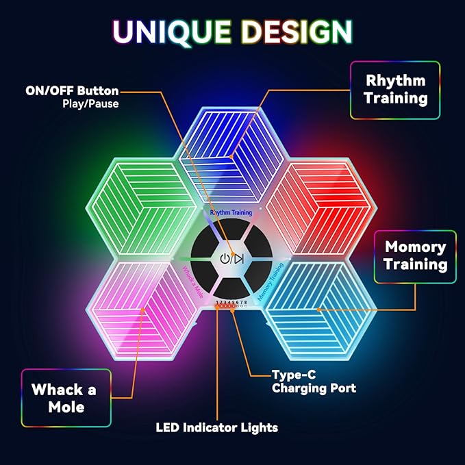 Light Up Memory Game Handheld Electronic Toys with Lights and Sound Effects, Smart Multi-Function Desktop Metronome, Puzzle Memory Rhythm Training Board Challenge for Kids Ages 3 4 5 6 and Up