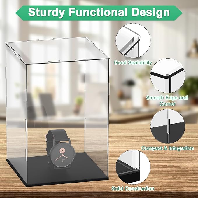 Clear Acrylic Display Case, 8 x 8 x 12 Inch Assemble Clear Acrylic Display Box Dustproof for Action Figures/Model/Statues/Collectibles/Doll/Toys/Home Storage