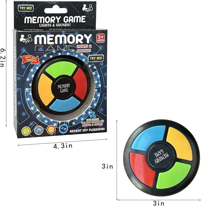 Memory Game Lights and Sounds, Brain Training Reaction Game for Kids Ages 3+, Handheld Travel Interactive Toy for Boys & Girls