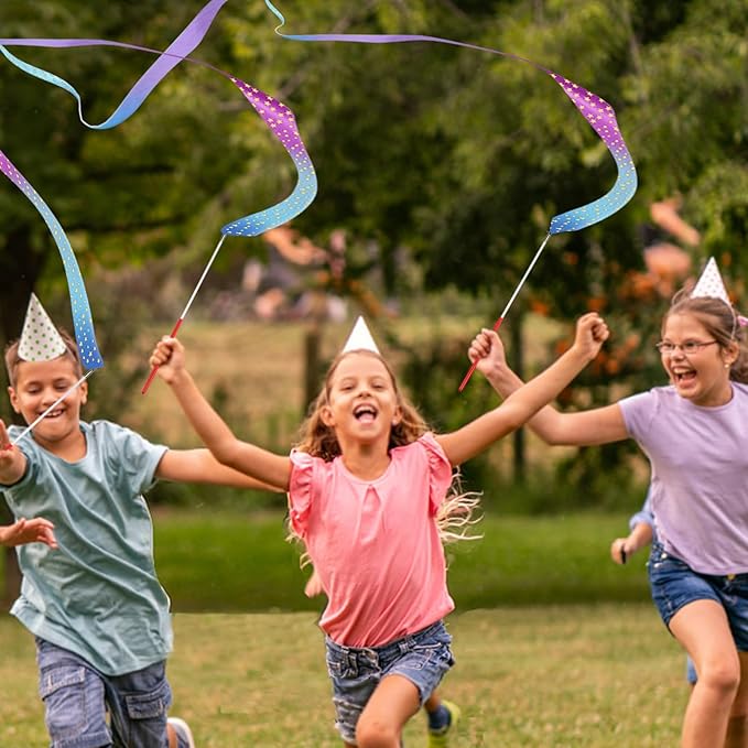 AITIME Ribbon Wands Party Favors for Kids, 20 Pack Rhythmic Gymnastics Ribbon, Girl Birthday ,Outdoor Party Games Supplies, Dance Streamers, Star
