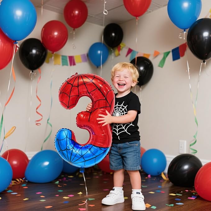 Spider Web Number 3 Balloon Birthday Decoration, Superhero Themed 40in Giant Mylar Number Party Supplies