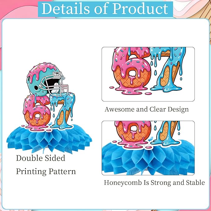 6 7 Birthday Decorations - 9 Pcs 67 Meme Birthday Theme Party Honeycomb Centerpieces Decor, Funny Six Seven Ice Cream Drip Baseball Party Supplies for Boys Girls