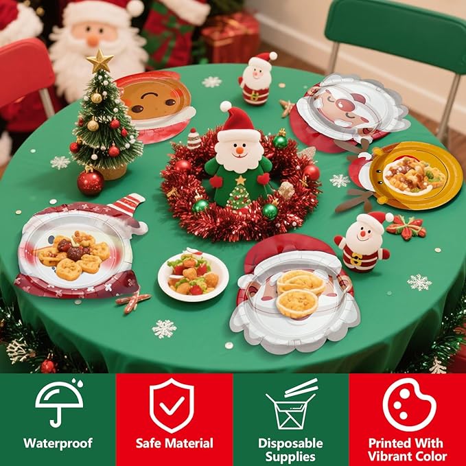 60 Pcs Christmas Plates, Including Gingerbread Santa Snowman Reindeer Plates for Merry Christmas Decorations Xmas Winter Holiday Party Supplies