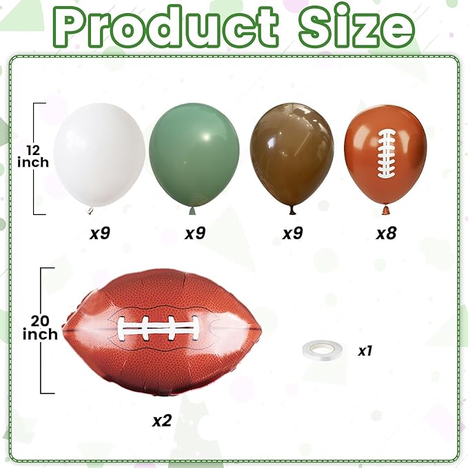 Football Balloons, 12 Inch Sage Green White Brown Football Printed with Football Foil Balloon For Boys Game Sports Birthday Party Football Themed Decorations