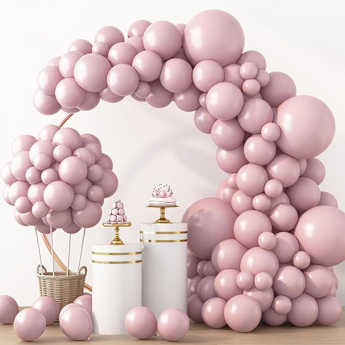 RUBFAC Dusty Pink Balloons 129pcs Different Sizes Pack of 18 12 10 5 Inch, Latex Boho Blush Pink Balloon Garland Arch Kit for Baby Shower Engagement Bachelorette Wedding Birthday Party Decorations