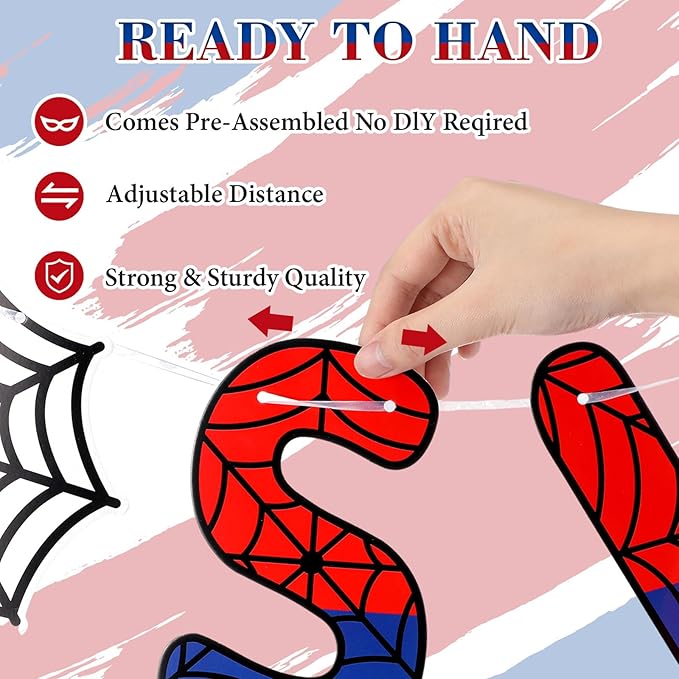 TaoBary Spider Theme 6th Birthday Banner, Pre-strung Swinging into 6 Banner, Spider 6th Birthday Decorations Party Supplies for Kids, Sixth Decor for 6 Year Old Boys Girls(Red and Blue)
