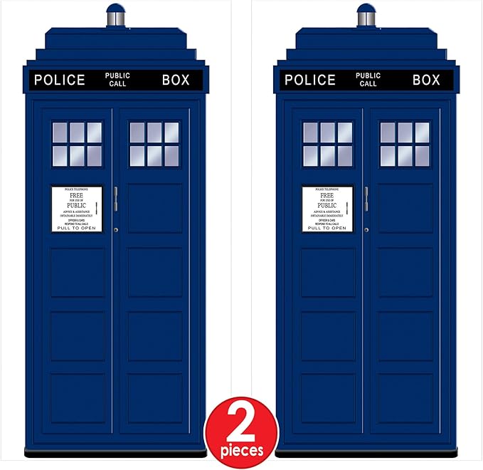 Beistle Plastic Blue Police Call Box Door Covers, 6' x 30", Set of 2 - British Themed Party Supplies, Crime Scene Decorations, Law Enforcement Policeman Wall Prop