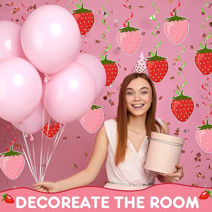 Lewtemi 36 Pcs Strawberry Decor Berry First Birthday Decor Hanging Swirl Banner for Strawberry Party Decorations Baby Shower Party Supplies(Colorful)