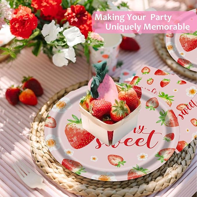 Strawberry Plates and Napkins Tableware Set - 175 Pcs Strawberry Baby Shower Party Birthday Supplies, Strawberry Shortcake Birthday Decorations for Berry Sweet Baby Shower (25 Guest)