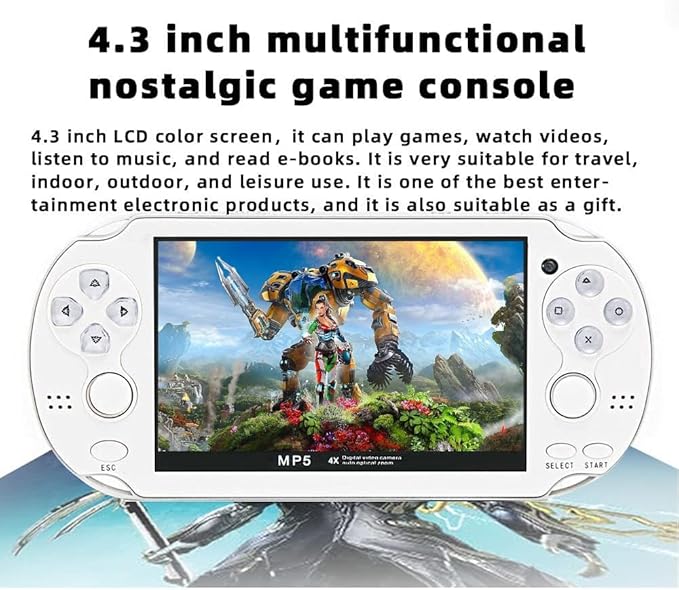 CZT Handheld Game Console - 4.3 inch Double Joystick, 8GB, 2200 Retro Games, Arcade, Multiple Emulator, Mini Portable Game Player, MP3/4, TV Out - Gifts for Children/Men (White)