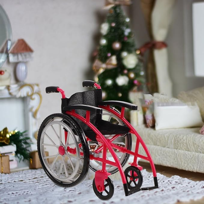 Angoily 1 Set Wheelchair Toys Mini Crutch Models Dollhouse Realistic Mobility Indoor Doll Wheelchair Baby Play Accessories Decorations Model Tiny Doll Playset Diy Landscaping Prop Princess Plastic Red