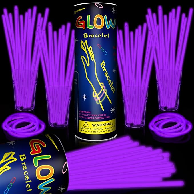 200 Pack 8'' Glow Sticks Bulk Party Favors Purple Light Up Sticks with Connectors Neon Glow in the Dark Party Supplies Bracelets for Holiday Birthday Party Decoration(Purple)