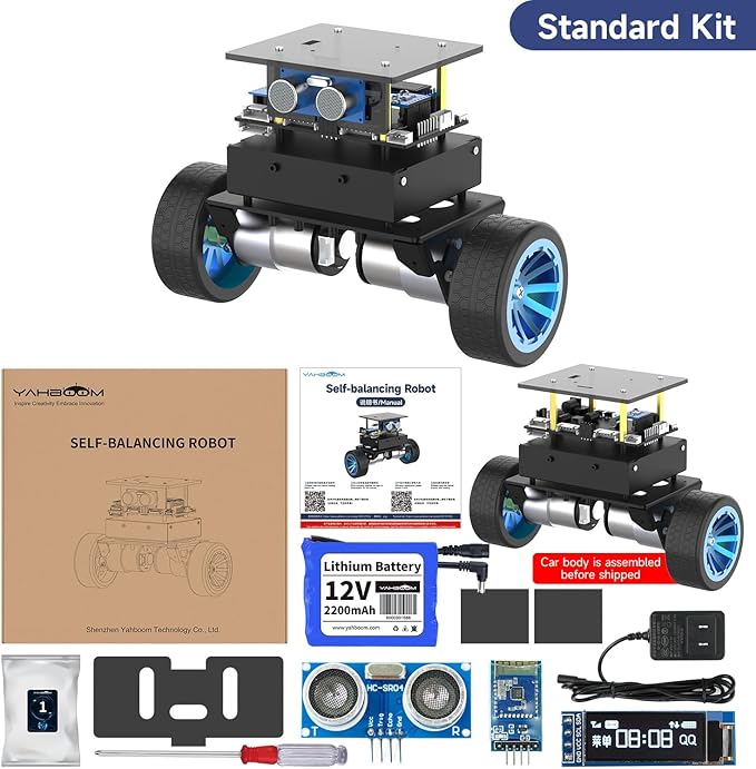 Yahboom STM32 2wd Self-Balancing Robot,Two-Wheeled Intelligent Robot Chassis Kit,PID Obstacle Avoidance Encoder Motor (Standard Kit)
