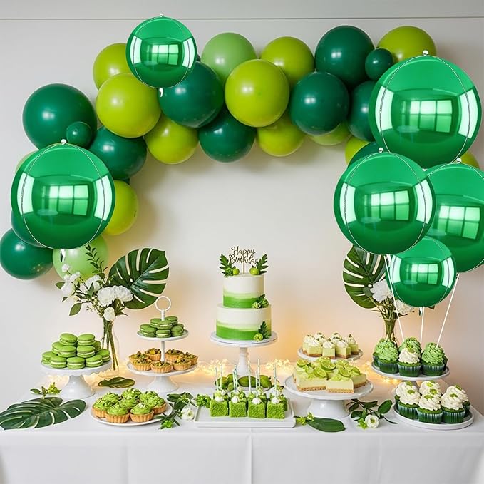 TONIFUL 16Pcs Large Green 4D Giant Round Foil Balloon 4D Mirror Metallic Mylar Sephere Balloons for Christmas New Year Birthday Party Graduation Wedding Baby Shower Decoration Supplies(Mix Sizes)
