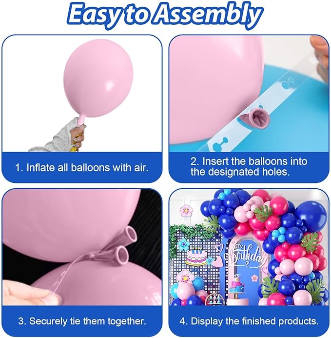 Blue Balloon Arch Kit,Royal Light Blue Hot Pink Balloons with Palm Leaves for Girl Boy Themed Birthday Party Decorations Baby Shower Graduation Summer Pool Hawaii Tropical Party Supplies