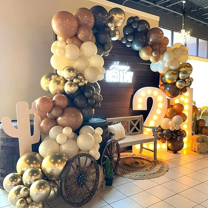 Brown and Black Balloon Garland Arch Kit, Nude Dark Brown Tan Black Gold White Sand Latex Party Balloons for Cowboy Western Wild West First Rodeo Country Farm Baby Shower Birthday Party Decorations