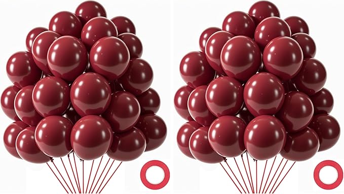 LovesTown 110PCS Latex Balloons, 12inch Helium Party Balloons Arch with Ribbon for Birthday Baby Shower Wedding Party Decorations Burgundy (Pack of 2)