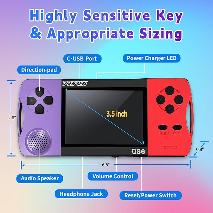 Retro Handheld Games for Kids, Built-in 216 Video Games, Rechargeable, 3.2 Inch Screen Portable Handheld Game Console, Travel-Friendly Arcade Toy Gift, Birthday & Holiday Present for Kids 4-8