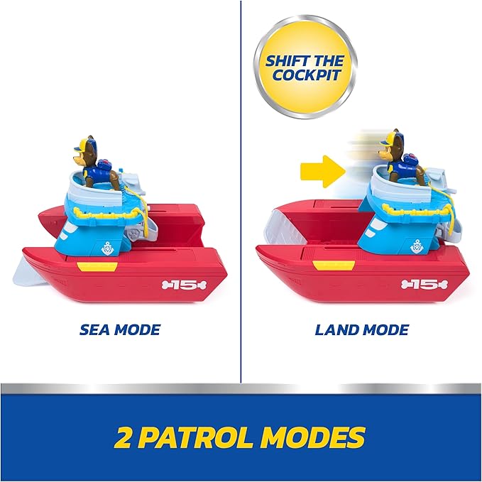 Paw Patrol Sea Patroller Vehicle with Chase and Shark Figure, 2 Patrol Modes, Kids Toys for Boys and Girls Ages 3 and Up
