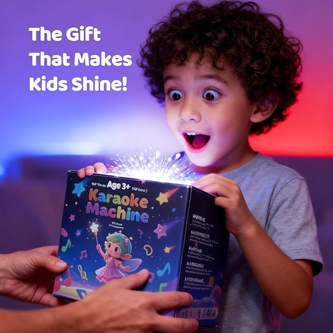 Kids Karaoke Machine for Boys Girls with Dual Microphones for Ages 3-12, Youth Karaoke Machine for Children, Bluetooth Speaker, Purple, Portable Design, 2 Wireless Mics-Blue