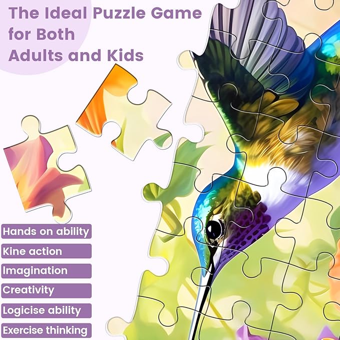 500 Piece Puzzle for Adults, Jigsaw Puzzles,Flower Hummingbird Jigsaw Puzzles 500 Pieces Birthday Party for Family Adults Funny Puzzle
