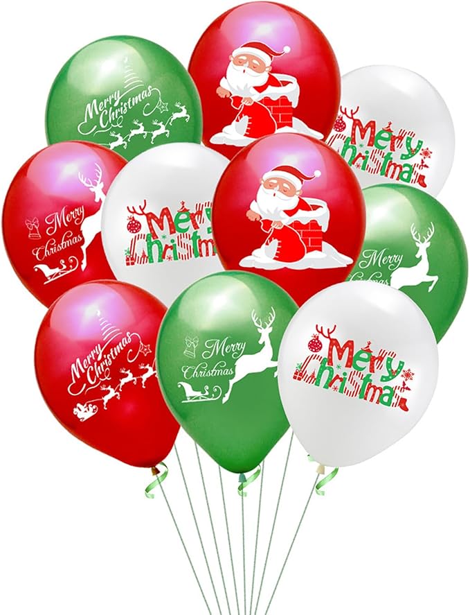 43Pcs Christmas Party Decorations Snowman Santa Claus Party Supplies 1 Pcs Merry Christmas Banner 24Pcs Red Green Balloons 2Pcs Ribbons and 16 Pcs Cupcake Toppers for Party Indoors Decor