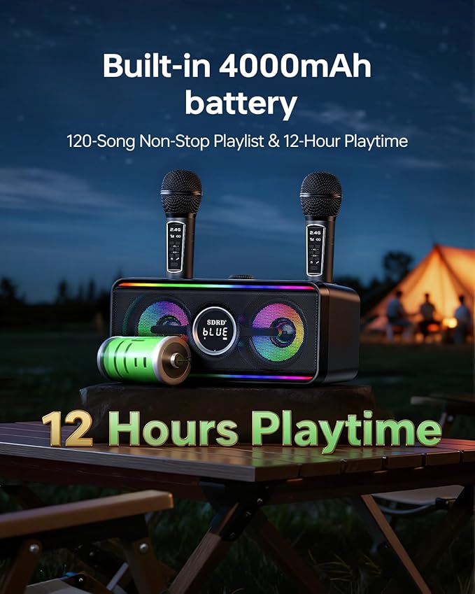 216 Bluetooth Karaoke Machine for Adult Kid with Storage and Charging Station, Powerful Karaoke System, 12H Playtime, Rechargeable Wirless Microphone, Support USB/AUX Indoor Outdoor