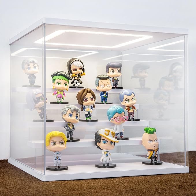 Clear Acrylic Display Case with Light , 5 Tier Display Box Stand Assembly Dustproof Protection Showcase for Collectibles Action Figures (White 12.6×12.2×11.8in; 32×31×30cm)