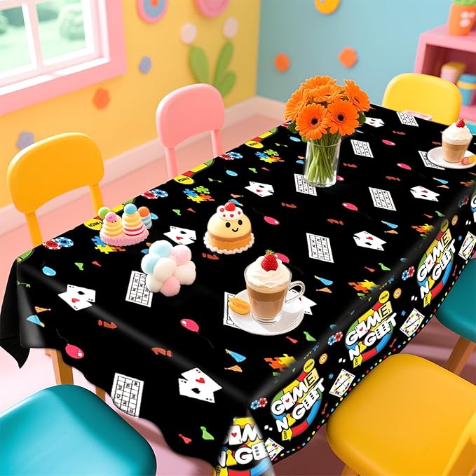 Grencian 3Pcs Family Game Night Party Tablecloth Game Night Table Cover Plastic Rectangle Gaming Themed Table Cloth for Kids Boys Gamer Family Gathering Party Decorations, 54 x 108 inch