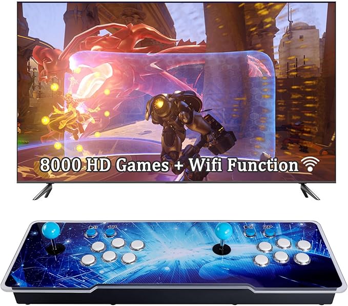 8000 Games 3D Pandora Box Arcade Console, WiFi Function Retro Video Game Machine, 1280x720 HD Output, 4-Player Support