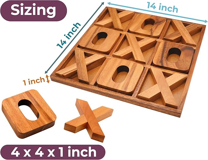 BSIRI Jumbo Tic Tac Toe Board Games 14 Inch - Wall Tic Tac Toe for Rustic Home, Farmhouse, Patio, Coffee Table Decor, Ideal Outdoor, Game Night, Family Games, Unique Gifts for Couples