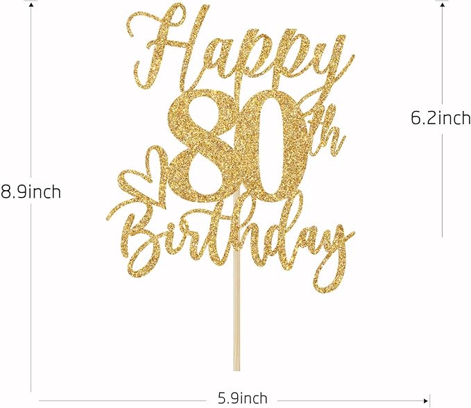 Happy 80th Birthday Cake Topper, 80th Birthday Cake Decorations for Men/Women, Cheers to 80 Years, 80 and Fabulous, 80th Birthday Party Decorations Gold Glitter