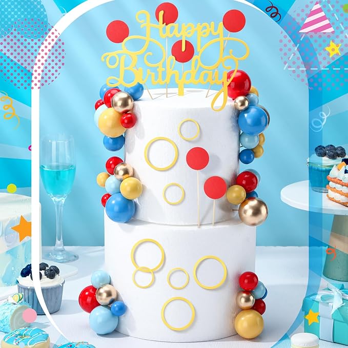 65 Pcs Cartoon Cake Topper Decoration Happy Birthday Cake Topper Red Blue Yellow Green Cartoon Themed Cupcake Decor for Baby Shower Anniversary Video Game Birthday Party Supplies