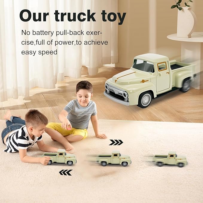 Little Beige Truck Toy for Toddlers 2 3 4 5 6 7 8 Year Old Boys Girls,1:32 Alloy Toddlers Car Toy Driveable,Car Door Can Open,Toy Trucks for Kids Easter Christmas Birthday Gifts