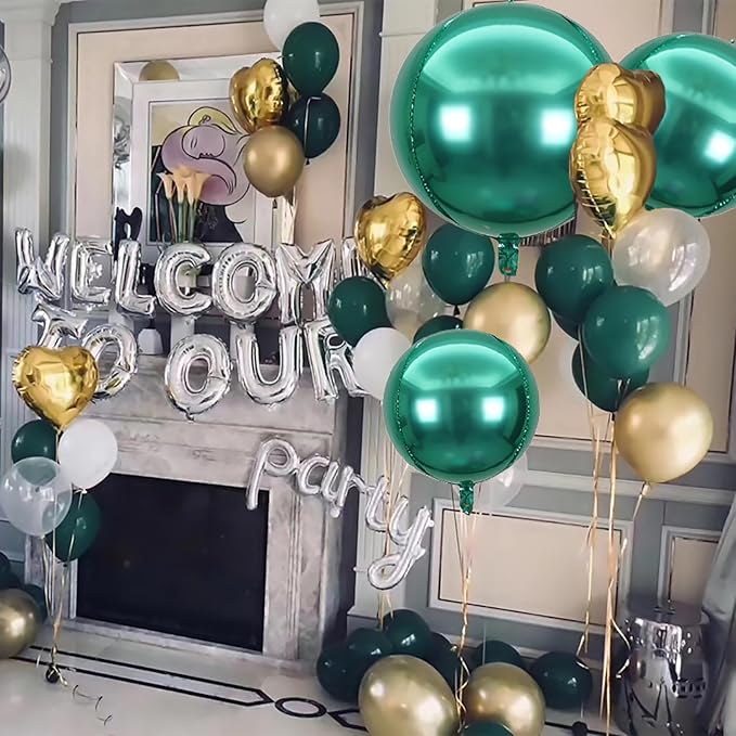 KALOR 10 Pcs 22 Inch Green Mylar Balloons, Large 4D Giant Round Foil Balloon Big Mirror Metallic Balloons for Birthday Party Baby Shower Gender Reveal Supplies