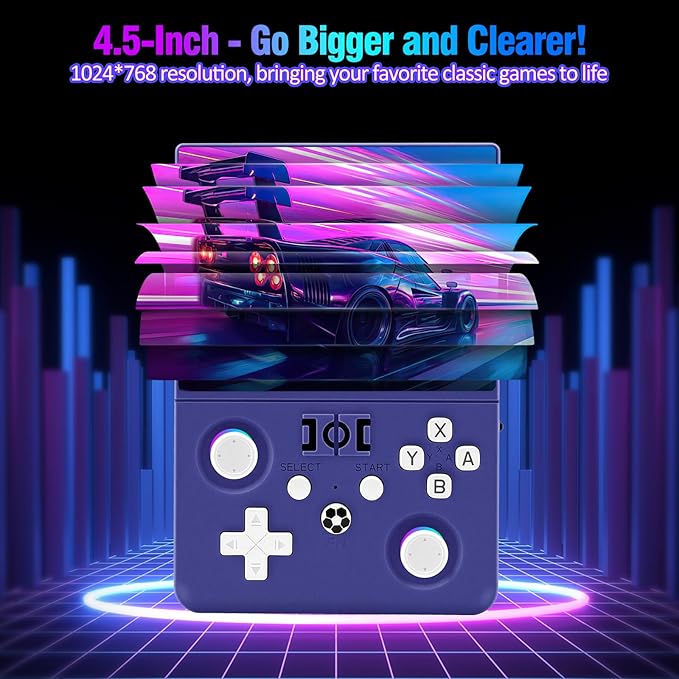 R36MAX 2 Retro Handheld Game Console, 4.5" IPS HD Screen 1024*768 Retro Gaming Console with Detachable Joystick, 20,000+ Classic Games, 30+ Emulators, Pocket Hand Held Video Games (Purple)