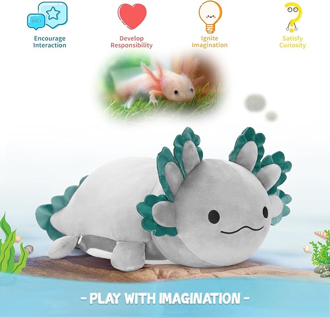 4Pcs Axolotl Plush, Cuddly Stuffed Animal Mommy 24 inch with 3 Baby Plushies in Tummy, Soft Toys Gifts for Kids Girls Boys