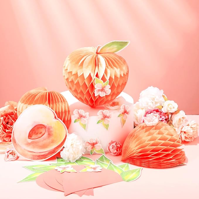 Spakon 9 Pcs Peach Birthday Party Decorations Peach Honeycomb Centerpieces Table Decorations for Wedding Birthday Party Supplies
