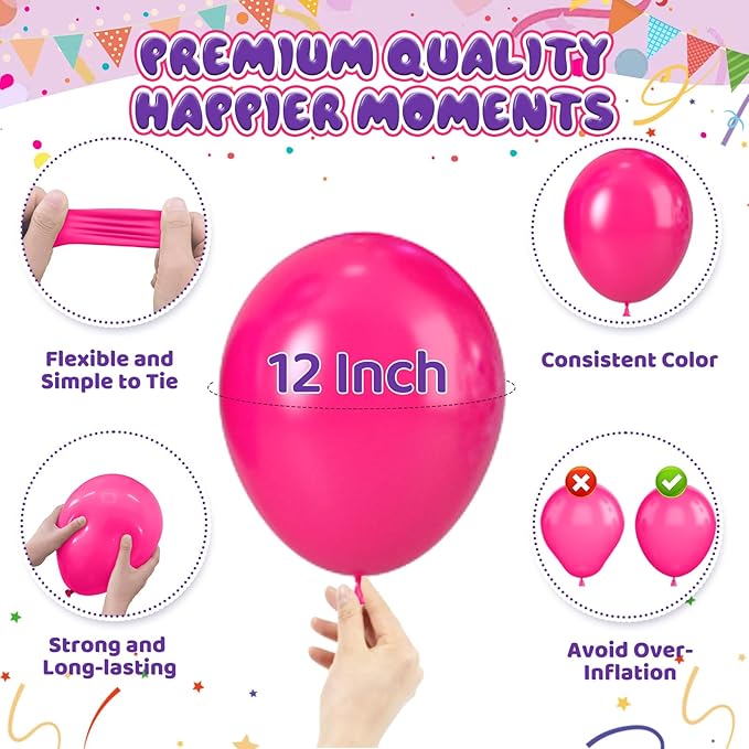 Purple Pink Black Balloons, 50Pcs 12 Inch Black Hot Pink Dark Purple Metallic Magenta Confetti Balloons for Girl Women Themed Birthday Party Bachelorette Baby Shower Wedding Celebration Decorations