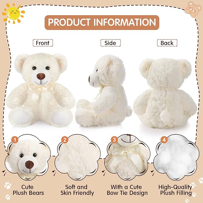 Zhanmai 18 Pcs 14 Inch Bears Stuffed Animal Bulk Gifts Plush Bear Toys for Birthday Baby Shower Graduation Party Favor(Light Brown, Dark Brown, White)