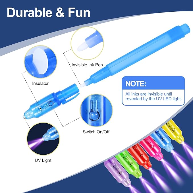 D&N Lifestyle Invisible Ink Pens for Kids, 10-Pack UV Blacklight Pens with Activity Cards & Gift Bags, Valentine’s Day Classroom Gifts & Party Favors