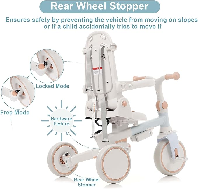 7-in-1 Baby Tricycle with Adjustable Parent Handle - Foldable Toddler Bike w/Removable Canopy & Guardrail, Aluminum Alloy Frame Stroller Bike for 1-6 Years Old (12-72 Months) (Blue)